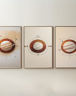 Juego de 3 cuadros minimalistas de planetas | Láminas abstractas de Saturno | Decoración espacial moderna | Obras de arte celestiales geométricas | Descarga digital