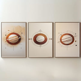 Minimalist Planet Wall Art Set of 3 | Abstract Saturn Prints | Modern Space Decor | Geometric Celestial Artwork | Digital Download