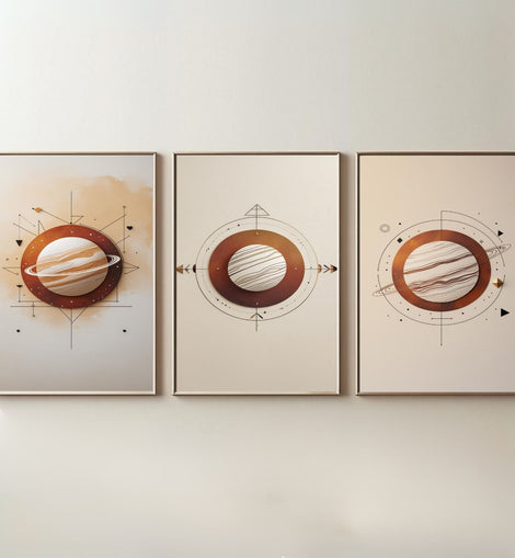 Minimalist Planet Wall Art Set of 3 | Abstract Saturn Prints | Modern Space Decor | Geometric Celestial Artwork | Digital Download