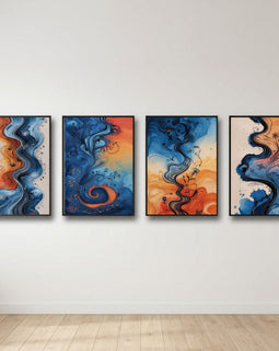 Abstract Fluid Wall Art Set of 4 | Modern Colorful Prints | Contemporary Living Room Decor | Digital Download