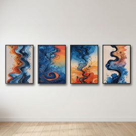 Abstract Fluid Wall Art Set of 4 | Modern Colorful Prints | Contemporary Living Room Decor | Digital Download