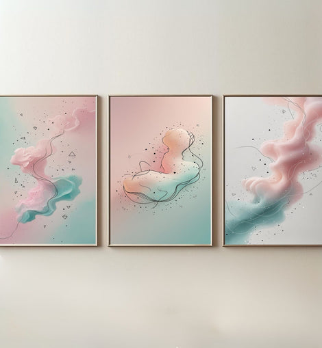 Pastel Abstract Wall Art Set of 3 | Soft Pink Blue Prints | Modern Minimalist Artwork | Contemporary Dreamy Decor | Digital Download