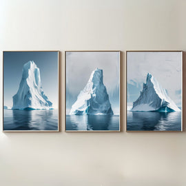 Iceberg Wall Art Set of 3 Printable, Arctic Ocean Landscape Prints, Coastal Minimalist Wall Decor, Digital Download