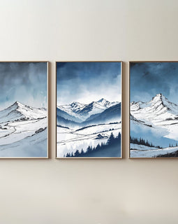 Set de 3 Láminas de Montañas, Impresiones de Paisajes Nevados, Decoración de Pared Moderna de Naturaleza, Descarga Digital