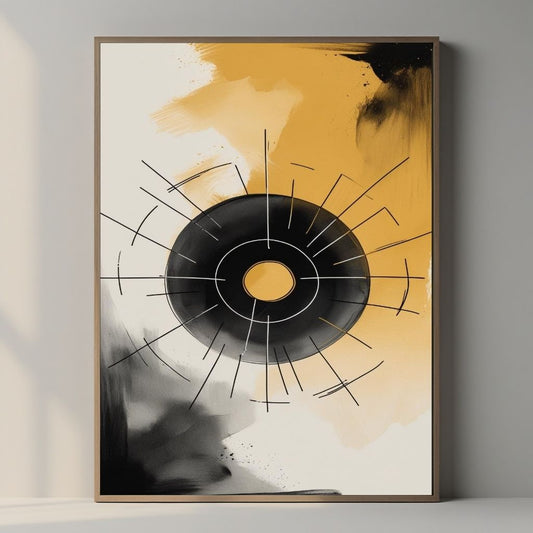Arte de pared de círculo geométrico imprimible, impresión de arte abstracto moderno, decoración del hogar minimalista en negro y dorado, descarga digital