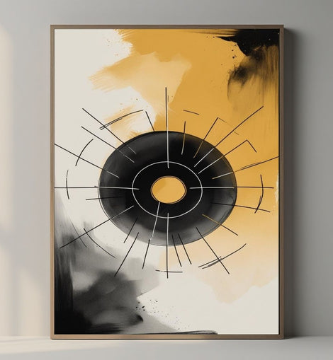 Geometric Circle Wall Art Printable, Modern Abstract Line Art Print, Black and Gold Minimalist Home Decor, Digital Download