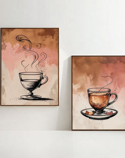 Tea Lover Wall Art Set of 2 | Vintage Tea Cup Prints | Cozy Kitchen Decor | Tea Time Artwork | Rustic Beverage Wall Art | Printable Wall Decor
