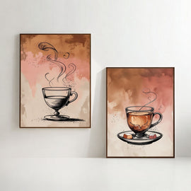 Tea Lover Wall Art Set of 2 | Vintage Tea Cup Prints | Cozy Kitchen Decor | Tea Time Artwork | Rustic Beverage Wall Art | Printable Wall Decor