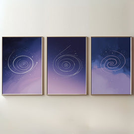 Celestial Spiral Wall Art Set of 3 | Purple Galaxy Printable Art | Cosmic Minimalist Decor | Abstract Space Wall Art | Modern Bedroom Poster Set | Digital Download
