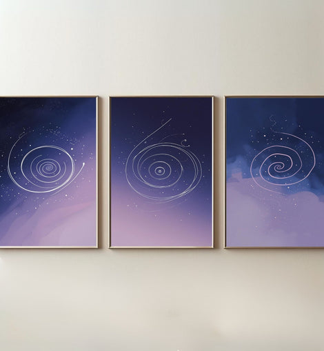 Celestial Spiral Wall Art Set of 3 | Purple Galaxy Printable Art | Cosmic Minimalist Decor | Abstract Space Wall Art | Modern Bedroom Poster Set | Digital Download