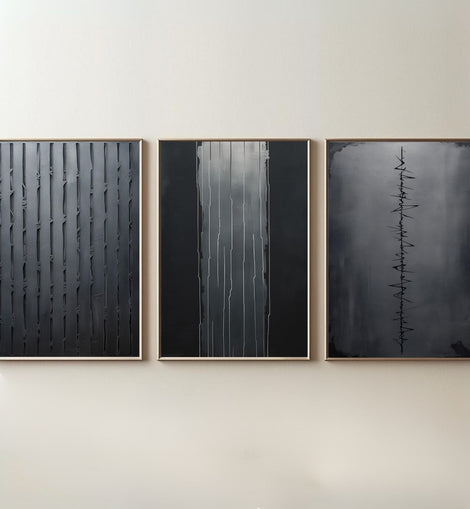 Black Minimalist Wall Art Set of 3 | Modern Abstract Line Prints | Contemporary Monochrome Decor | Digital Download