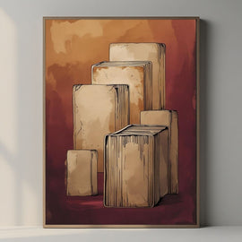 Book Stack Wall Art Printable, Vintage Book Illustration, Library Decor, Reading Room Wall Art, Literary Digital Download Poster