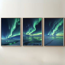Northern Lights Wall Art Set of 3 Printable, Aurora Borealis Landscape Prints, Nordic Wall Decor, Digital Download