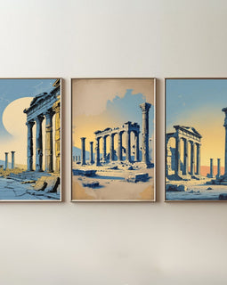 Ancient Greek Ruins Wall Art Set of 3 | Classical Architecture Prints | Historical Temple Decor | Mediterranean Antique Artwork | Digital Download