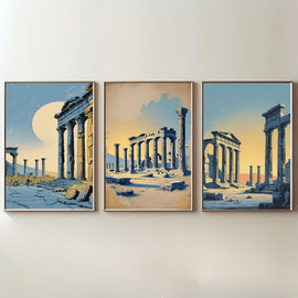 Ancient Greek Ruins Wall Art Set of 3 | Classical Architecture Prints | Historical Temple Decor | Mediterranean Antique Artwork | Digital Download