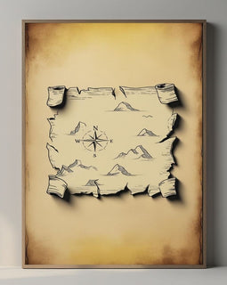 Mapa del tesoro imprimible para pared, impresión de mapa pirata vintage, decoración náutica antigua para el hogar, póster de aventura del viejo mundo, descarga digital