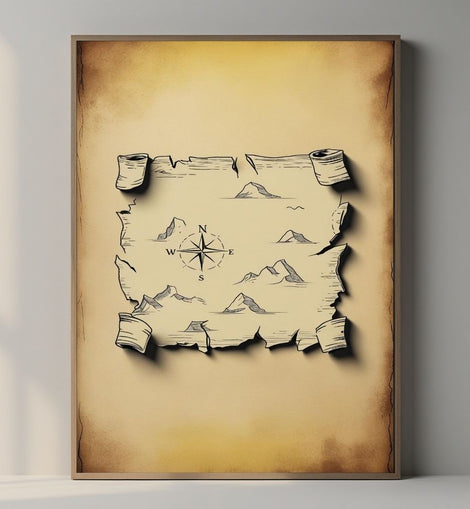 Treasure Map Wall Art Printable, Vintage Pirate Map Print, Antique Nautical Home Decor, Old World Adventure Poster, Digital Download