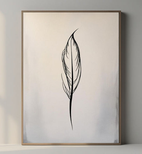 Feather Line Art Printable, Minimal Feather Wall Art, Botanical Line Drawing Poster, Modern Neutral Digital Print, Instant Download Artwork
