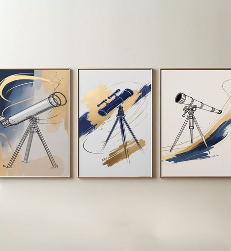 Telescope Wall Art Set of 3 | Astronomy Observatory Prints | Space Lover Decor | Scientific Illustration Artwork | Modern Celestial Wall Art | Digital Download
