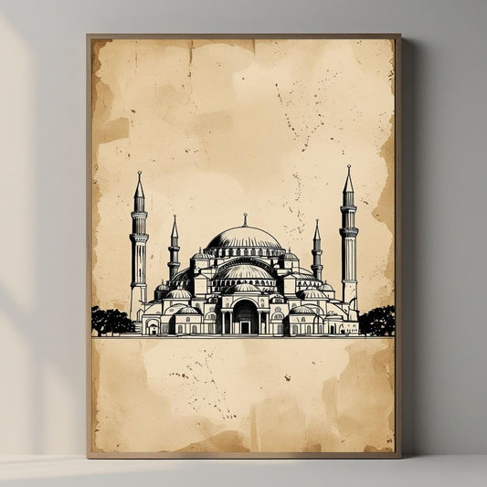 Arte de pared imprimible de Hagia Sophia, póster minimalista de mezquita, impresión de arquitectura de Estambul, decoración de lugar histórico, descarga digital