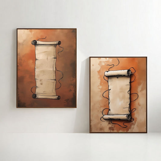 Set de 2 láminas de arte mural pergamino vintage, decoración de pared pergamino antiguo, póster vintage minimalista, descarga digital