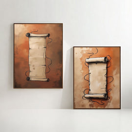 Vintage Scroll Wall Art Set of 2 Printable, Antique Parchment Wall Decor, Minimalist Vintage Poster, Digital Download