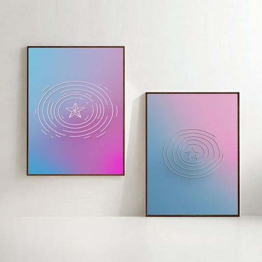 Juego de 2 láminas geométricas con degradado, impresiones modernas abstractas de círculos en tonos pastel, decoración minimalista contemporánea para el hogar, descarga digital