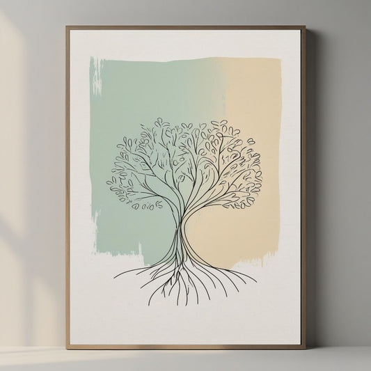 Arte Imprimible de Línea de Árboles, Dibujo Botánico Minimalista, Decoración Natural Verde Salvia, Póster de Pared Moderno Escandinavo, Descarga Digital