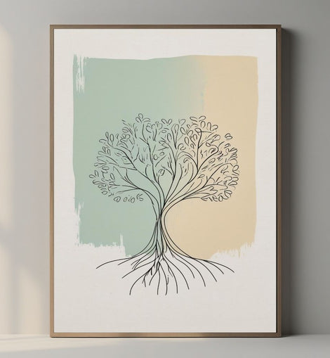 Tree Line Art Printable, Minimal Botanical Drawing, Sage Green Nature Decor, Scandinavian Modern Wall Poster, Digital Download