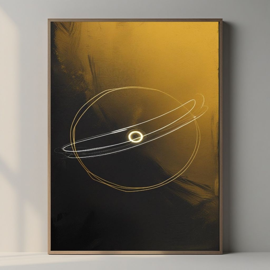 Arte de pared imprimible "Órbita Celestial", ilustración espacial de línea mínima, decoración cósmica moderna, póster de galaxia neutro, descarga digital
