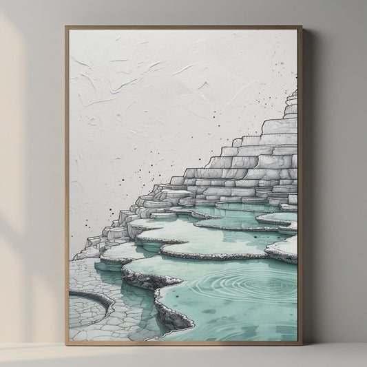 Arte de Pared Imprimible Travertino | Paisaje Minimalista de Piscina Mineral | Decoración de Pared Moderna de Naturaleza | Póster Digital Descargable Escandinavo