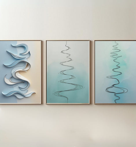 Minimalist Abstract Line Wall Art Set of 3 | Modern Flowing Curves Prints | Scandinavian Contemporary Decor | Digital Download