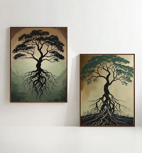 Tree of Life Wall Art Set of 2 | Roots and Growth Art Prints | Spiritual Tree Decor | Nature Wall Art | Symbolic Botanical Artwork | Printable Wall Decor