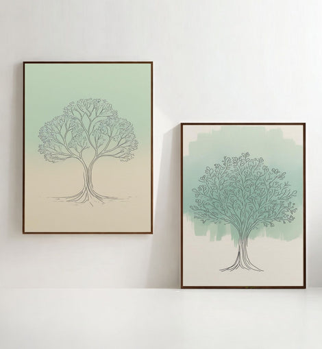 Minimalist Tree Wall Art Set of 2 | Botanical Line Drawing Printable Art | Sage Green Nature Decor | Scandinavian Tree Poster Set | Modern Organic Wall Art | Digital Download