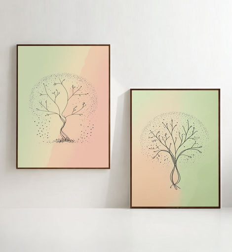 Abstract Tree Wall Art Set of 2 Printable, Botanical Line Art Prints, Modern Nature Wall Decor, Digital Download