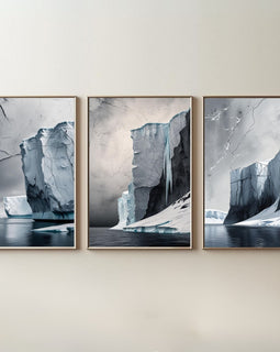Juego de 3 cuadros de pared de iceberg ártico | Láminas de paisajes glaciares | Decoración costera moderna de la naturaleza | Descarga digital