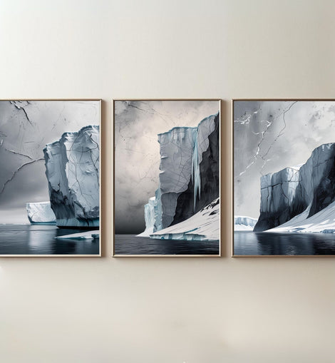 Arctic Iceberg Wall Art Set of 3 | Glacier Landscape Prints | Modern Coastal Nature Decor | Digital Download