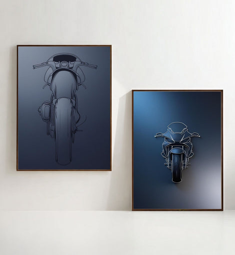 Juego de 2 láminas imprimibles de arte de pared de motocicleta deportiva, impresiones de planos de moto, decoración de garaje, descarga digital