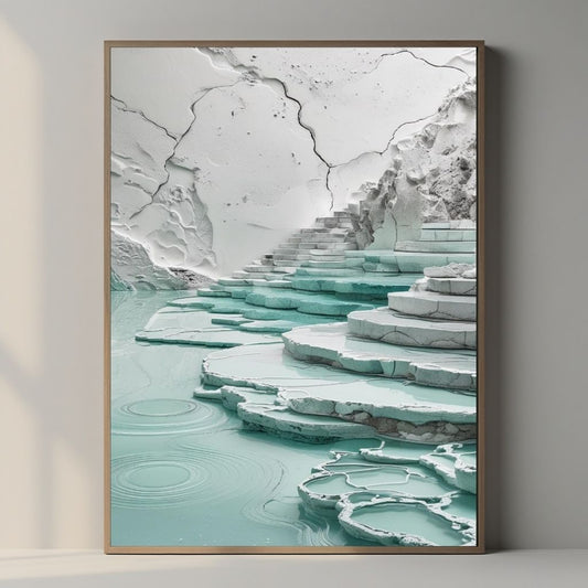 Arte Mural Imprimible de Terrazas de Travertino, Impresión de Paisaje de Aguas Termales Minerales, Decoración Minimalista del Hogar con Temática de Naturaleza, Póster Moderno para Spa, Descarga Digital