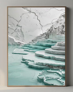 Arte Mural Imprimible de Terrazas de Travertino, Impresión de Paisaje de Aguas Termales Minerales, Decoración Minimalista del Hogar con Temática de Naturaleza, Póster Moderno para Spa, Descarga Digital