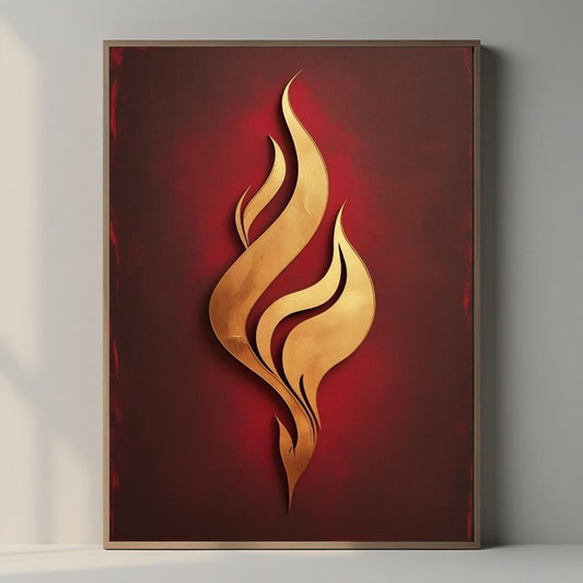 Arte de pared imprimible Llama abstracta, póster minimalista Fuego dorado, decoración abstracta moderna, impresión digital contemporánea para descargar