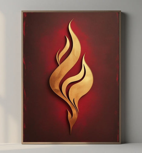 Abstract Flame Wall Art Printable, Golden Fire Minimal Poster, Modern Abstract Decor, Contemporary Digital Download Print