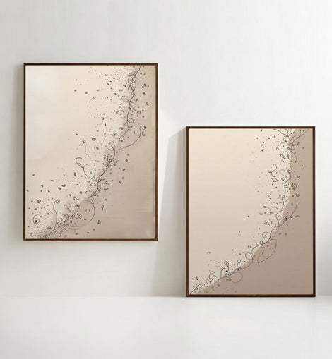 Juego de 2 láminas de arte mural botánico lineal, grabados elegantes de enredaderas, decoración minimalista neutra, descarga digital