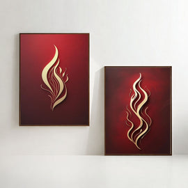 Red & Gold Abstract Flame Wall Art Set of 2 | Modern Fire Artwork | Luxury Red Minimalist Prints | Contemporary Abstract Decor | Burgundy Gold Wall Art | Digital Download