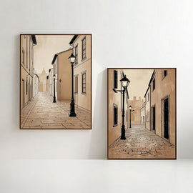 European Street Wall Art Set of 2 Printable, Old Town City Prints, Vintage Architecture Decor, Digital Download