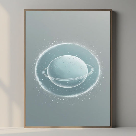 Arte de pared imprimible de Saturno, impresión minimalista de órbita planetaria, decoración celestial espacial para el hogar, póster astronómico moderno, descarga digital