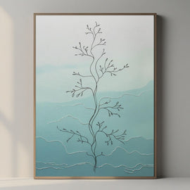 Minimal Line Botanical Wall Art Printable, Modern Line Drawing Plant Print, Scandinavian Nature Decor, Blue Abstract Digital Download Poster
