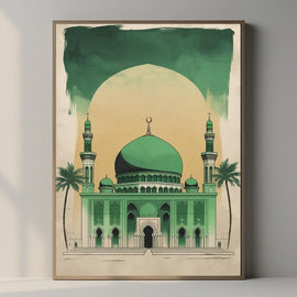 Islamic Wall Art Printable, Green Mosque Architecture Poster, Modern Mosque Wall Decor, Islamic Digital Print, Digital Download