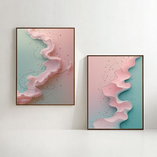 Juego de 2 láminas de pared abstractas en tonos pastel, impresiones abstractas contemporáneas en rosa, decoración moderna para el hogar, descarga digital