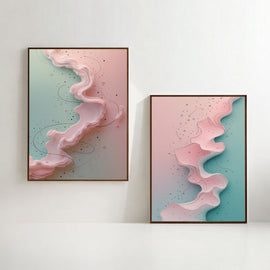Abstract Pastel Wall Art Set of 2 Printable, Contemporary Pink Abstract Prints, Modern Home Decor, Digital Download